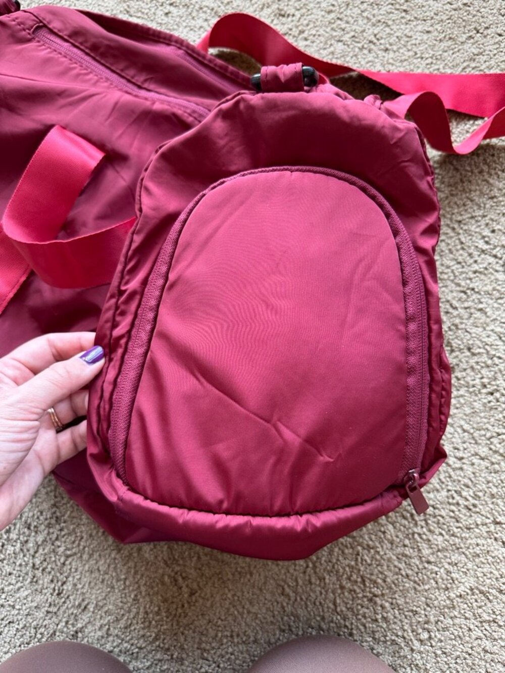 Burgundy Gym Bag With Shoe Compartment - Picture 4 of 7